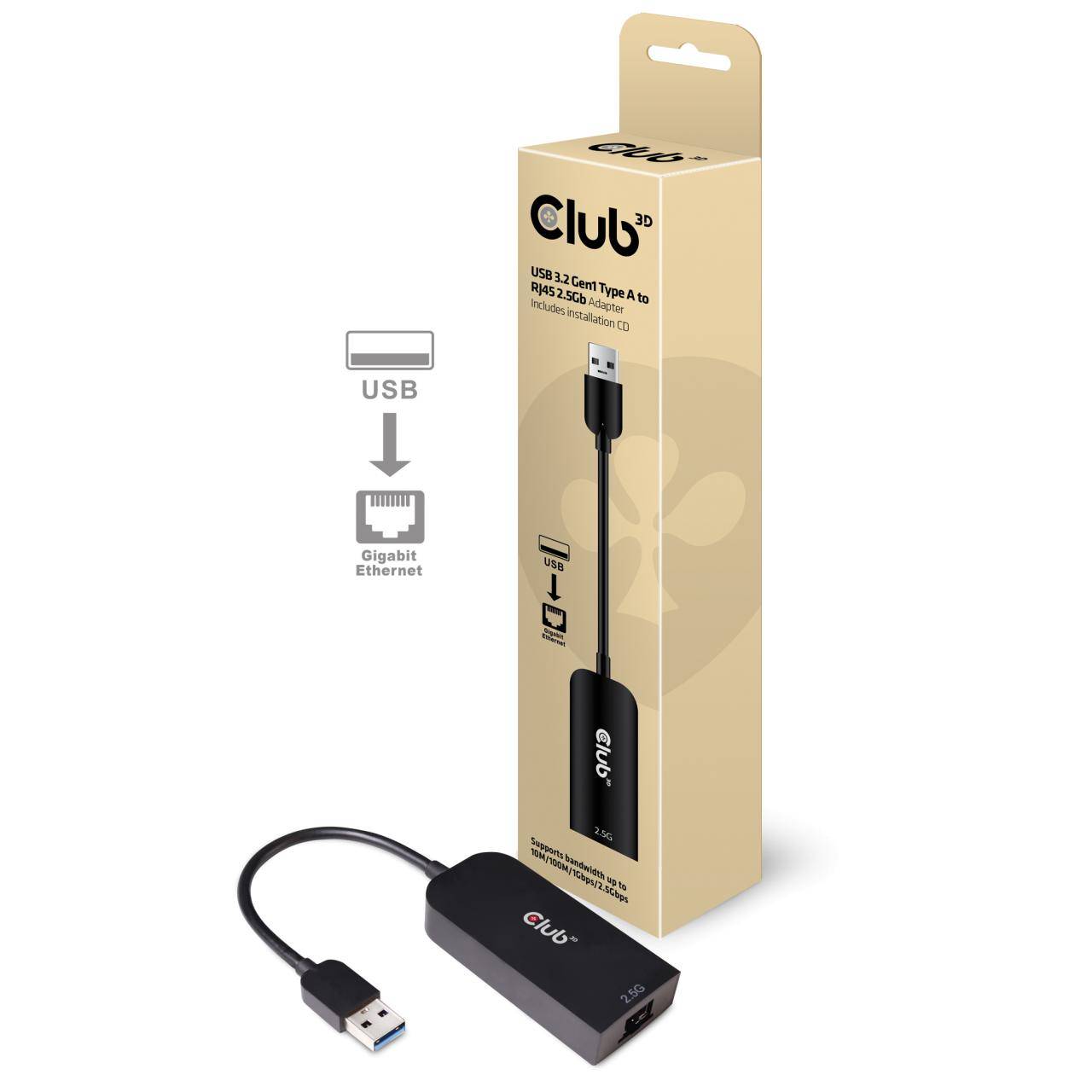club3D CAC-1420 Netzwerkadapter 2.5 GBit/s USB 3.2 Gen 1, RJ45