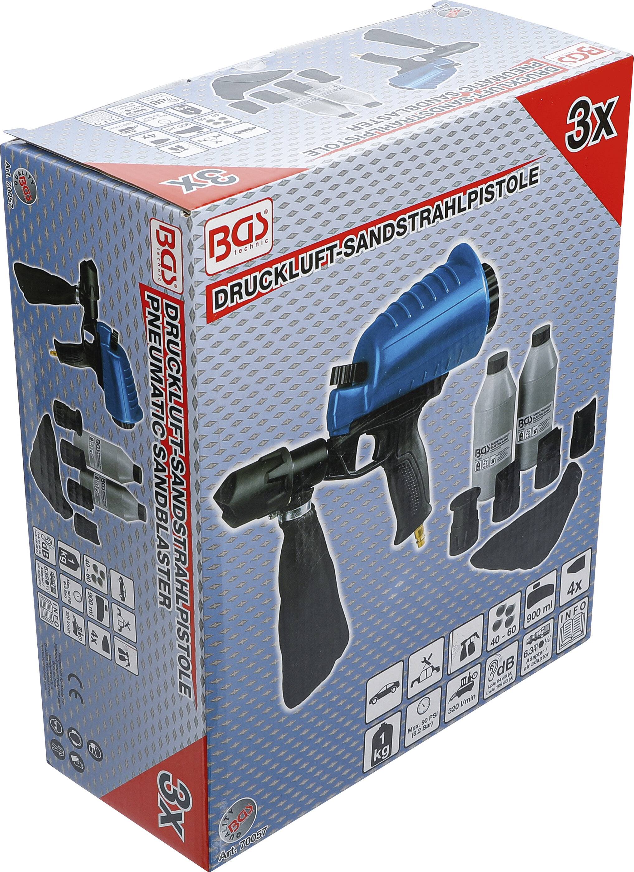 BGS 70057 Druckluft-Sandstrahlpistole inkl. Zubehö r, 3-tlg.