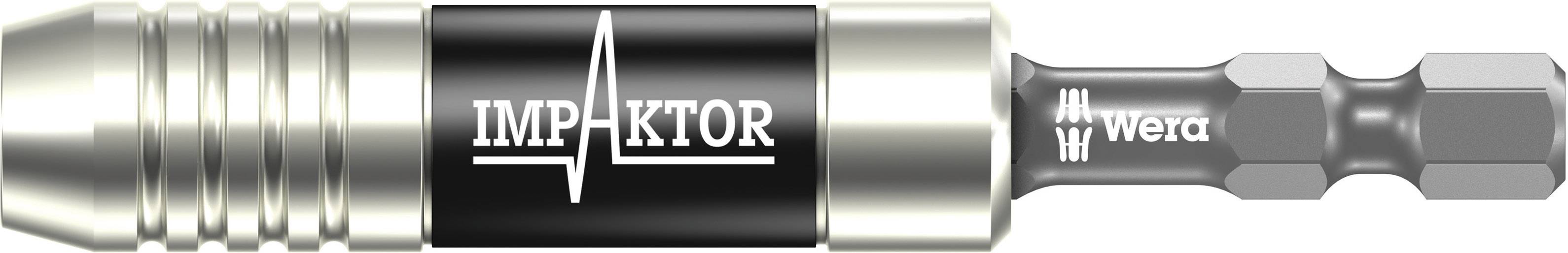 Ein Schraubendreherbit mit der Aufschrift 'IMPAKTOR' und dem Markennamen 'Wera', zeigt ein robustes Design für hohe Belastbarkeit.