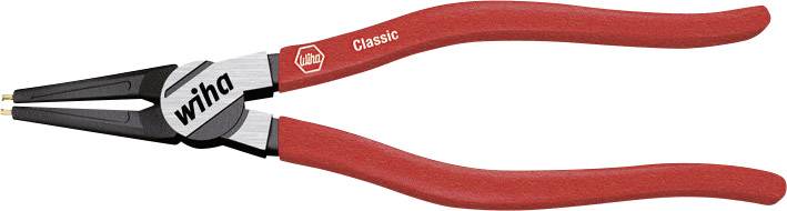 Eine rote Seegerringzange der Marke Wiha mit langem Griff und feinen Spitzen, geeignet für präzise Arbeiten an Ringen oder Clips.