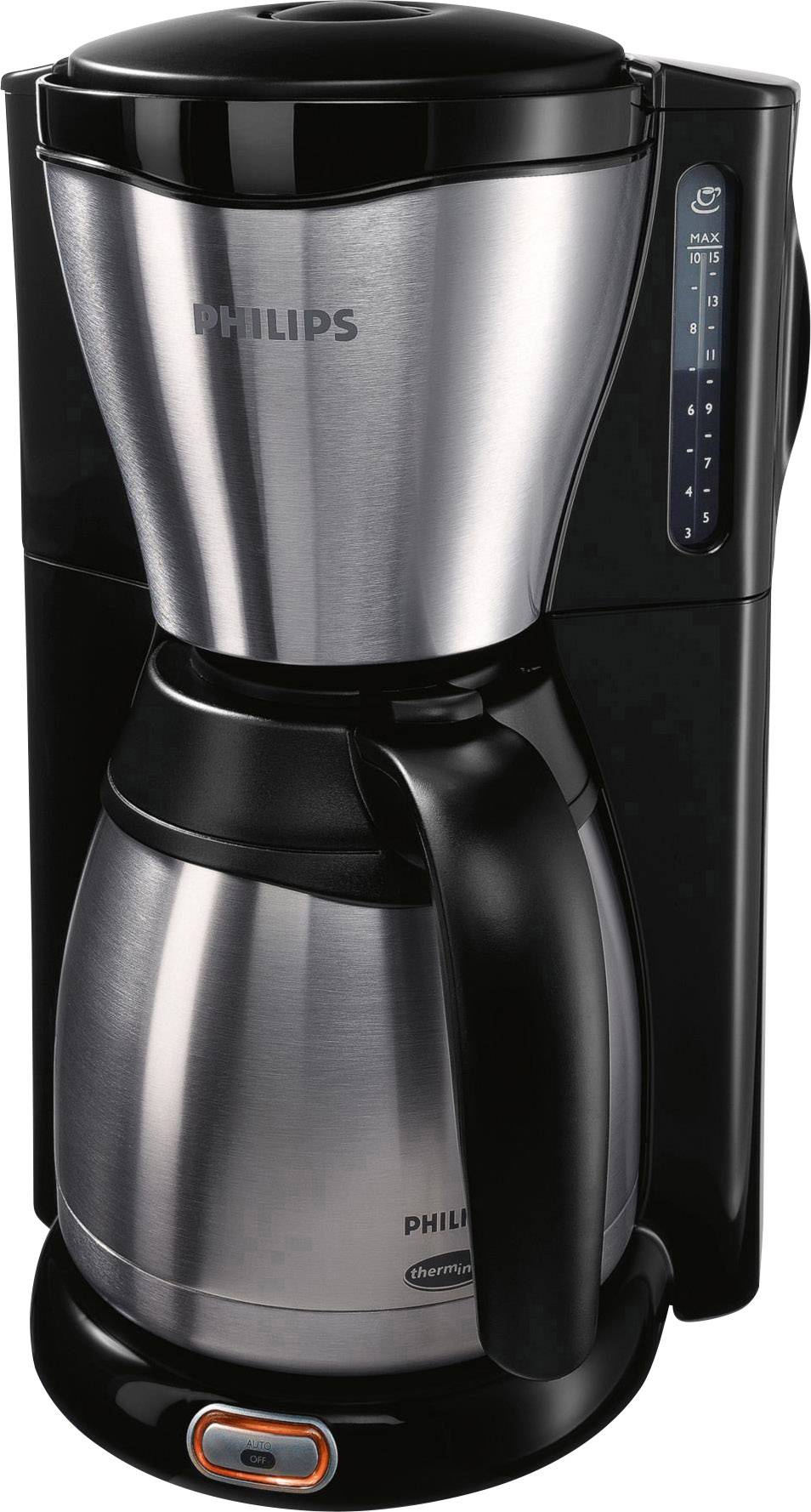 Philips Gaia Therm Kaffeemaschine Edelstahl, Schwarz Fassungsvermögen Tassen=15 Isolierkanne