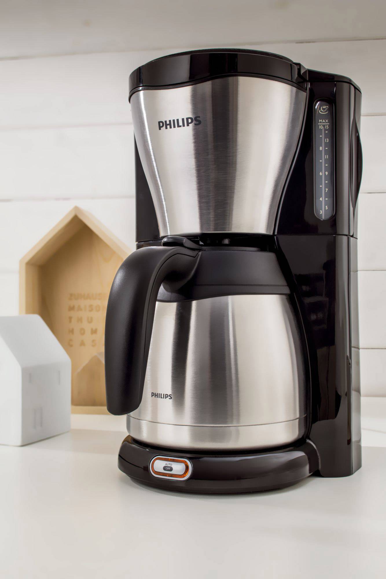 Philips Gaia Therm Kaffeemaschine Edelstahl, Schwarz Fassungsvermögen Tassen=15 Isolierkanne