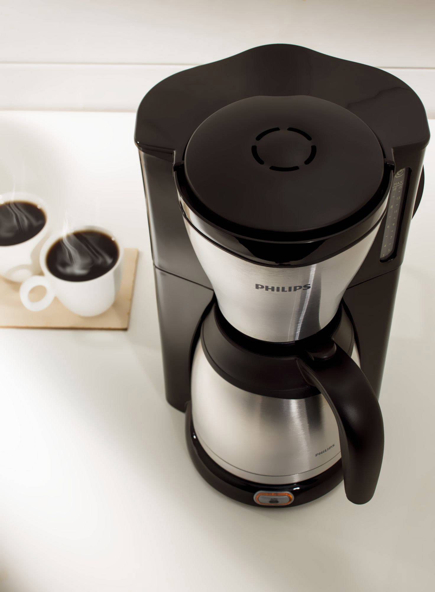 Philips Gaia Therm Kaffeemaschine Edelstahl, Schwarz Fassungsvermögen Tassen=15 Isolierkanne