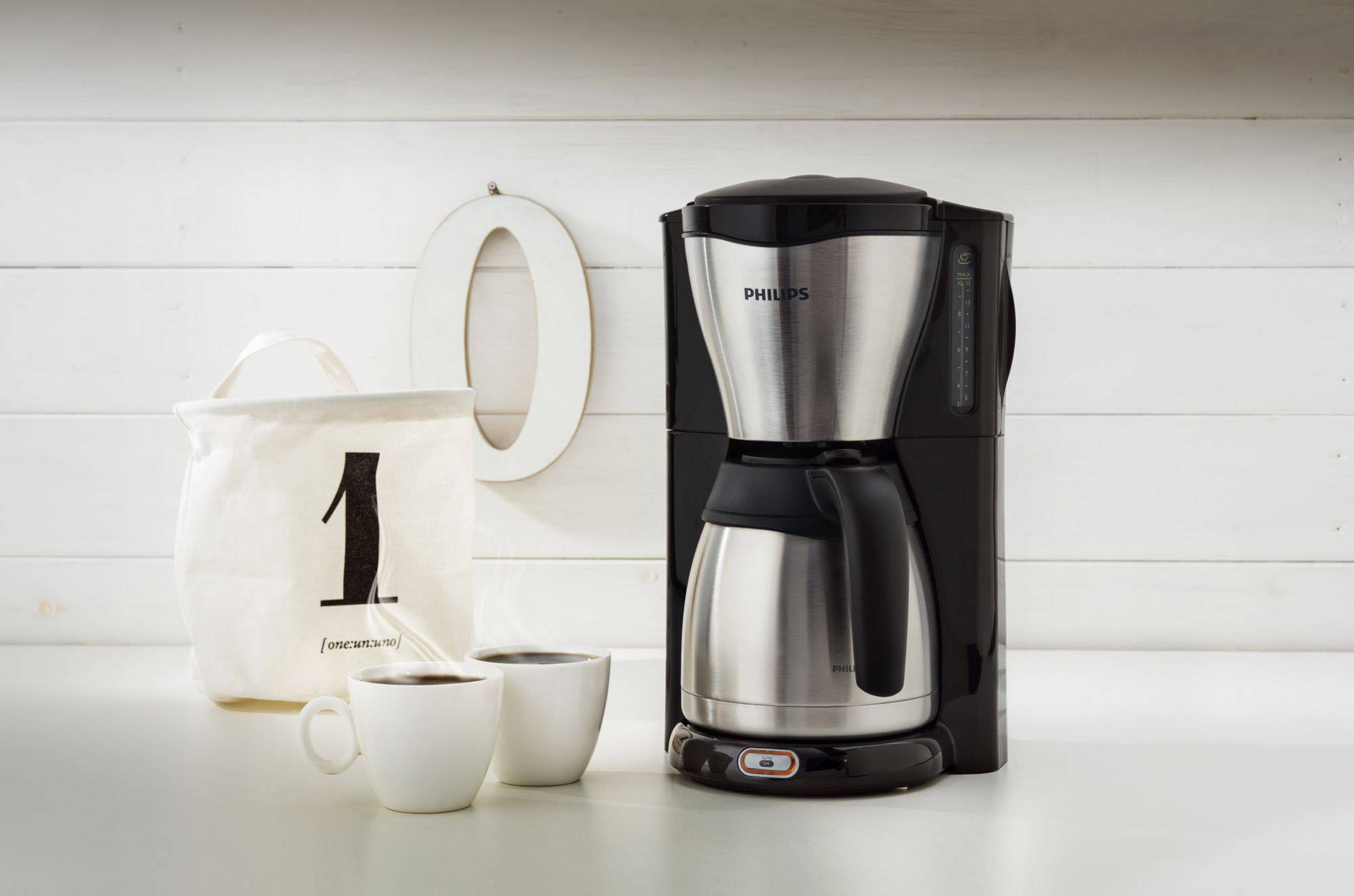 Philips Gaia Therm Kaffeemaschine Edelstahl, Schwarz Fassungsvermögen Tassen=15 Isolierkanne