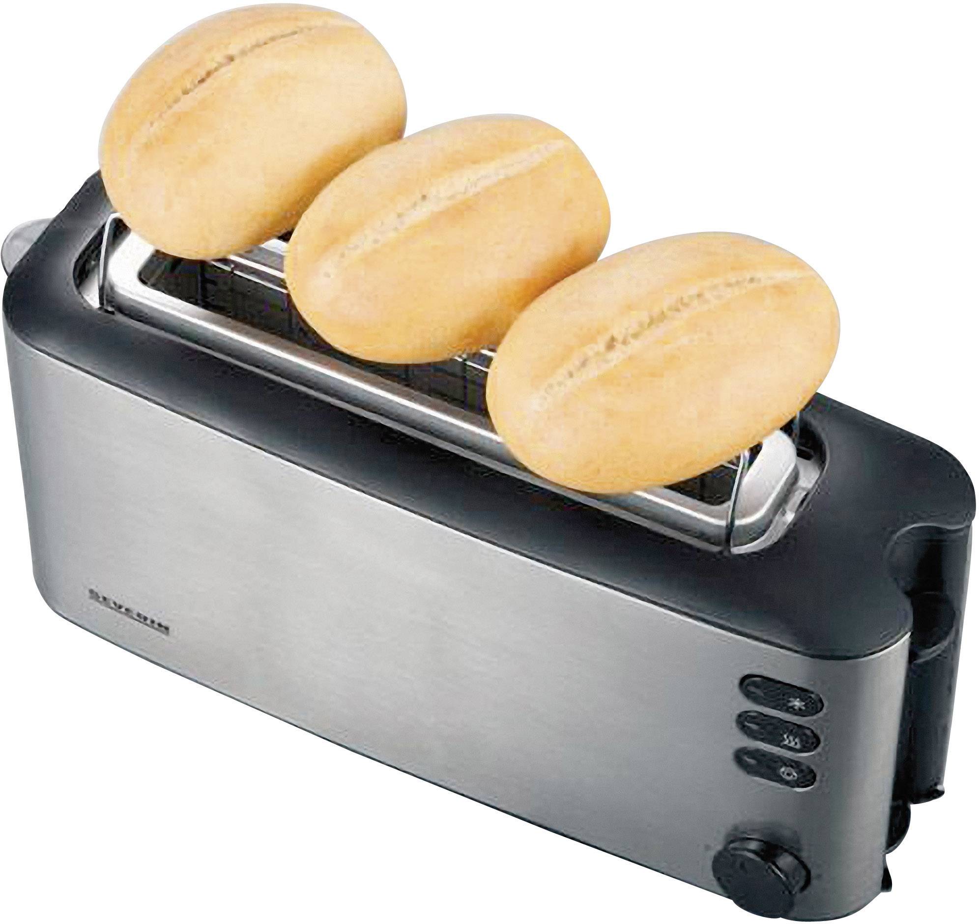 Severin AT 2515 Langschlitztoaster mit eingebautem Brötchenaufsatz Edelstahl (gebürstet), Schwarz