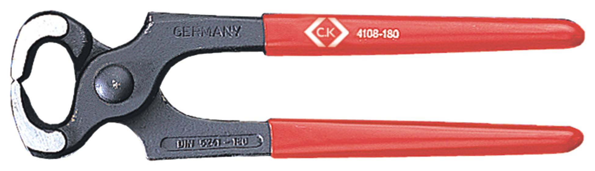 Schwarz-rote Beißzange mit Beschriftung 'GERMANY' und 'DIN 9241-PRO', verwendet für handwerkliche Arbeiten.