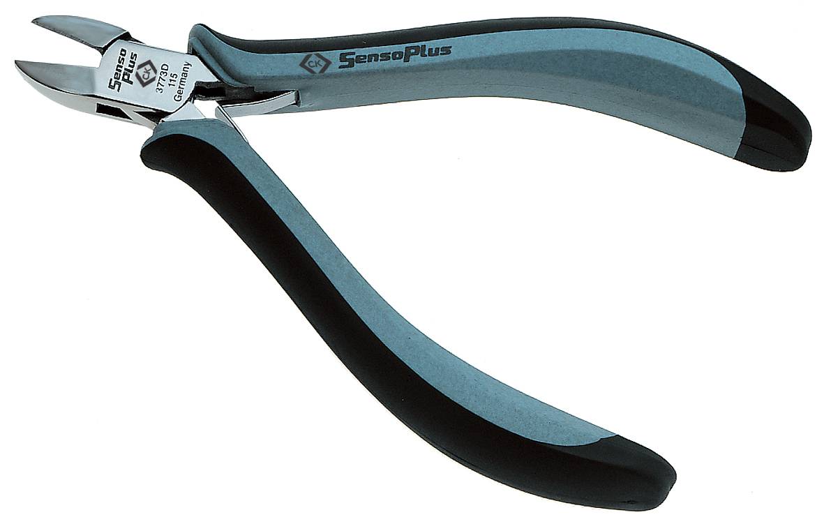 Eine schwarze und blaue Drahtschneiderzange mit ergonomischem Griff, markiert mit 'SensoPlus'.