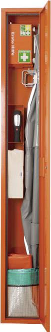 Stehschrank Erste-Hilfe-Trage gefüllt orange