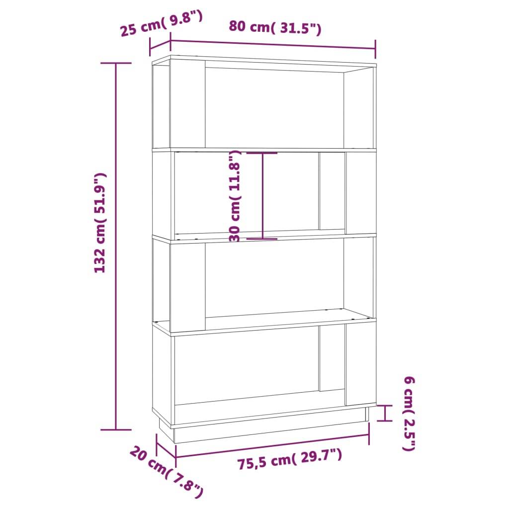 vidaXL Bücherregal/Raumteiler Weiß 80x25x132 cm Massivholz Kiefer