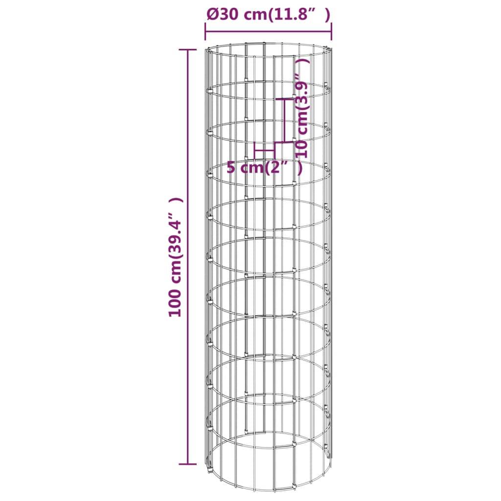 vidaXL Gabionen-Säule Rund Verzinkter Stahl Ø30x100 cm