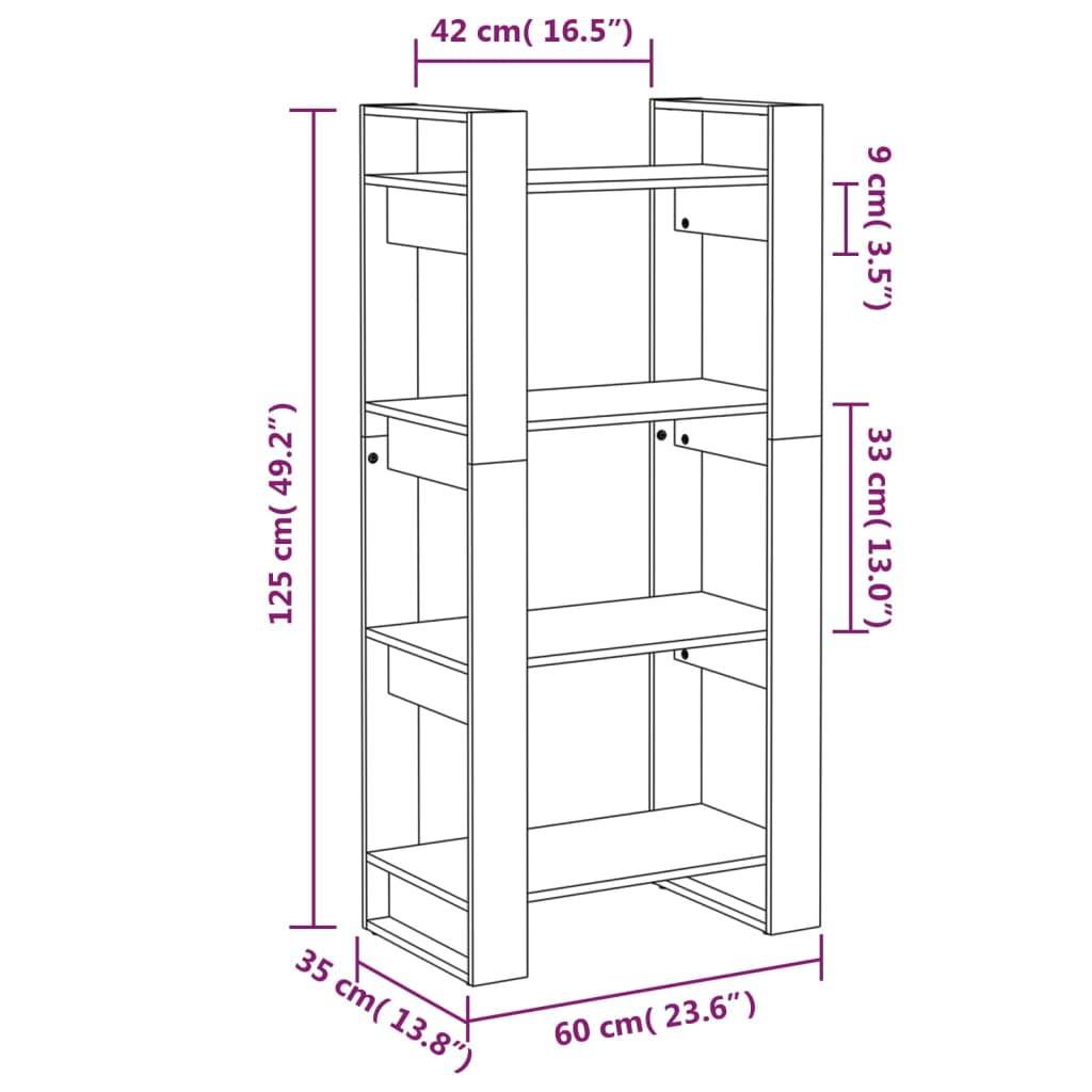 vidaXL Bücherregal/Raumteiler Grau 60x35x125 cm Massivholz