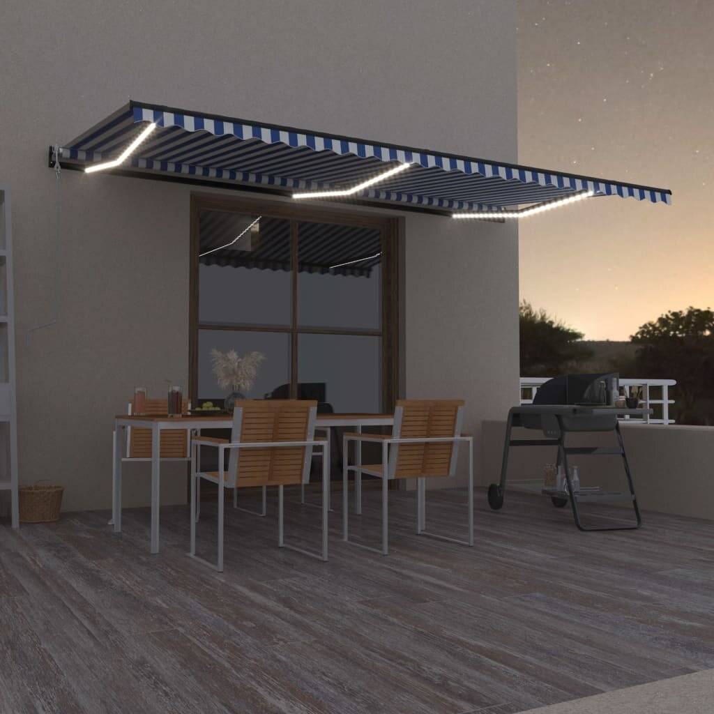 Automatische Markise mit LED & Windsensor 600x350 cm Blau Weiß