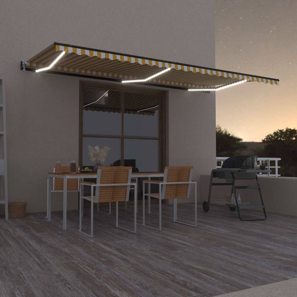 Automatische Markise mit LED & Windsensor 600x350 cm Gelb/Weiß