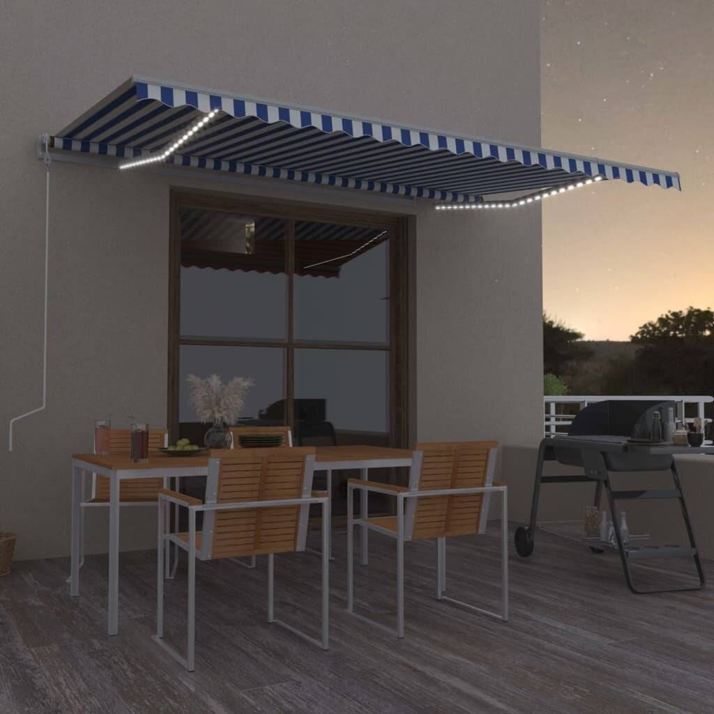 Automatische Markise mit LED & Windsensor 500x350 cm Blau und Weiß