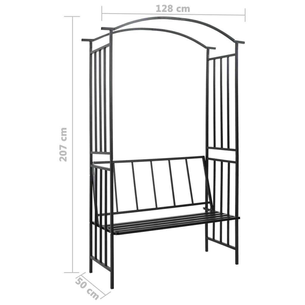 Rosenbogen mit Bank Schwarz 128x50x207 cm Eisen