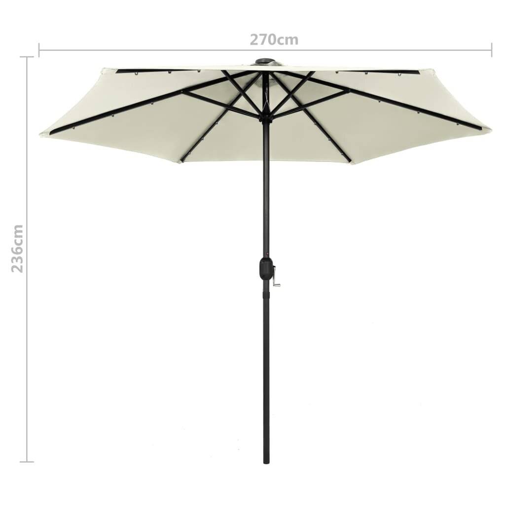 Sonnenschirm mit LED-Leuchten & Aluminium-Mast 270 cm Sandweiß