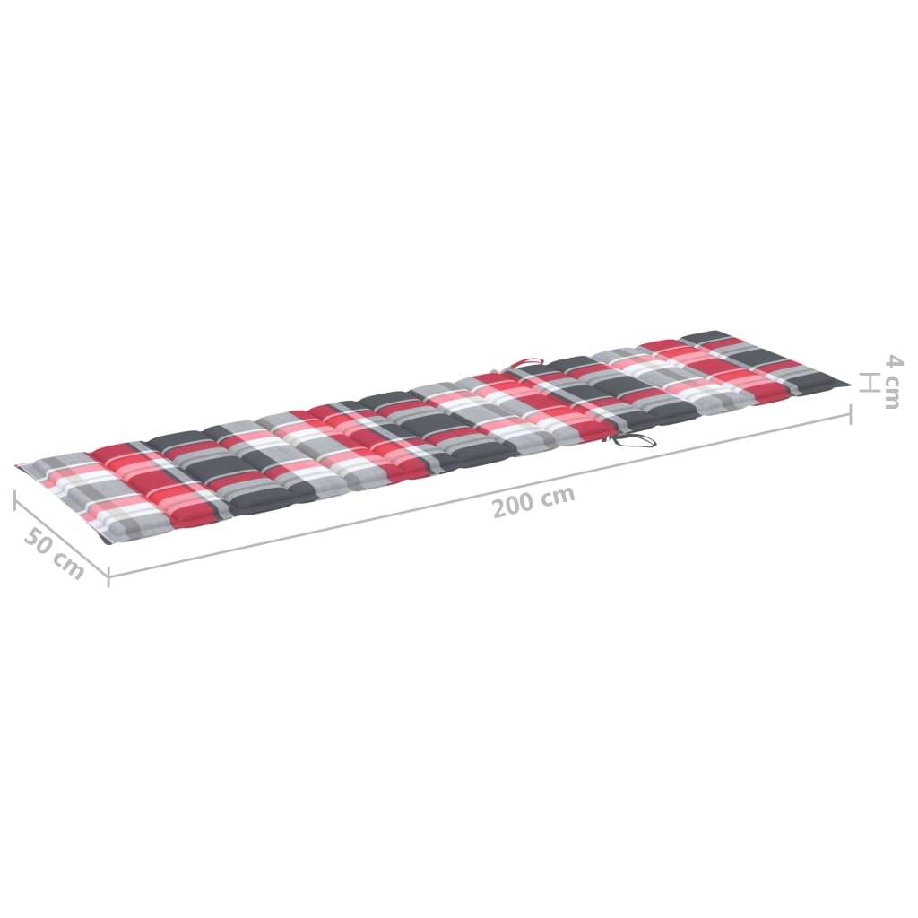 Sonnenliegen-Auflage Rot Karomuster 200x50x4 cm Stoff