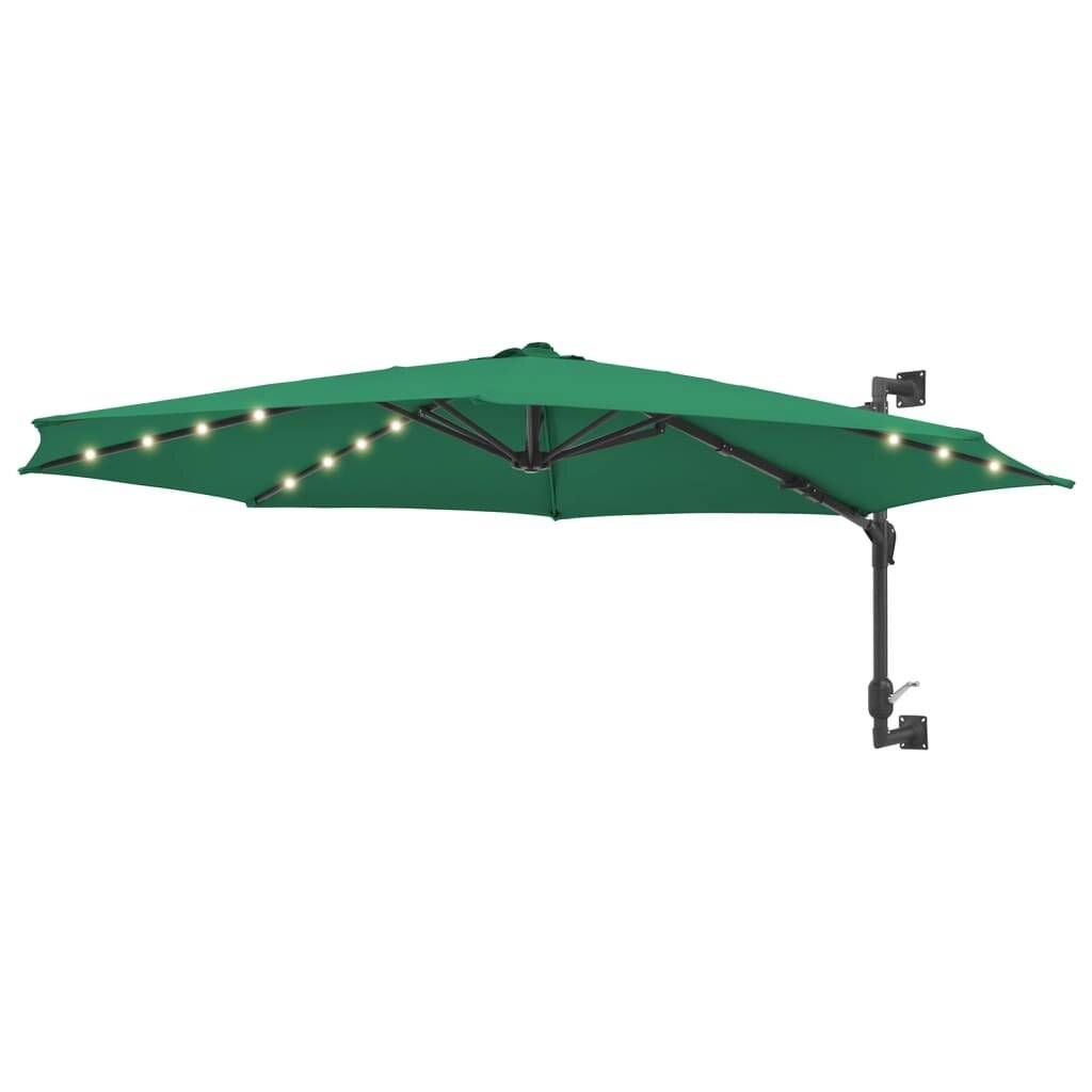 Sonnenschirm Wandmontage mit LEDs und Metallmast 300 cm Grün