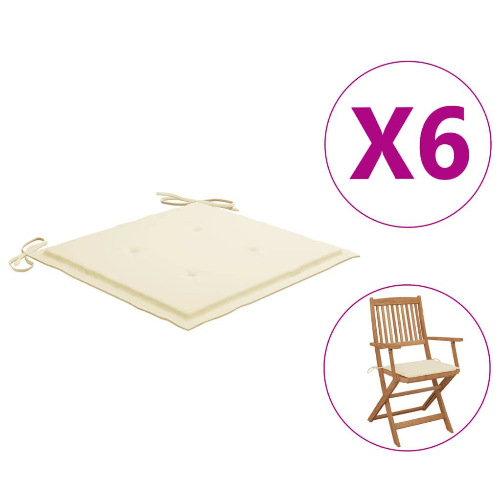 Gartenstuhl-Sitzkissen 6 Stk. Creme 40x40x4 cm Stoff