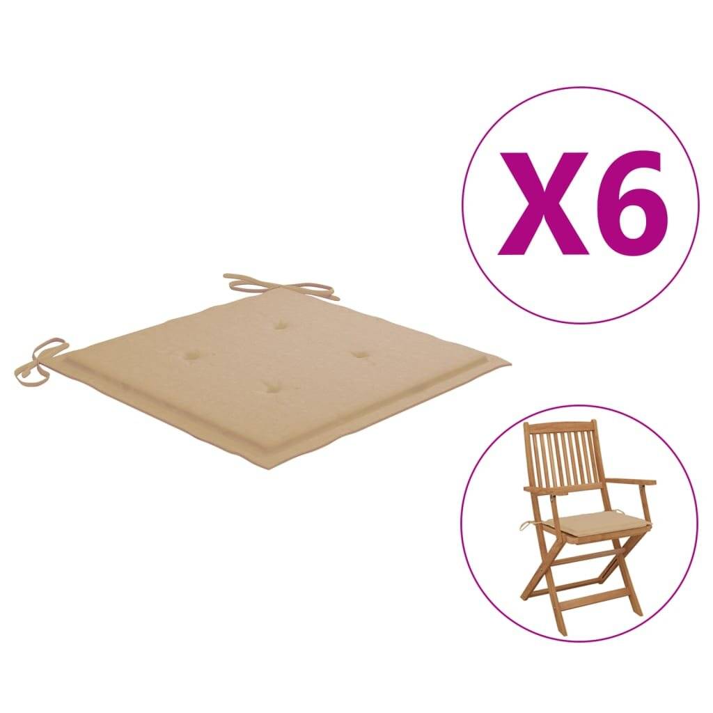 Gartenstuhl-Sitzkissen 6 Stk. Beige 40x40x4 cm Stoff