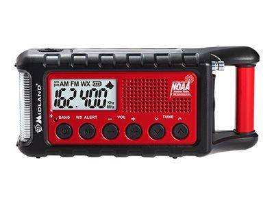 Midland C1173 Outdoorradio UKW Notfallradio Taschenlampe, wiederaufladbar, Handkurbel, Solarpanel Schwarz, Rot