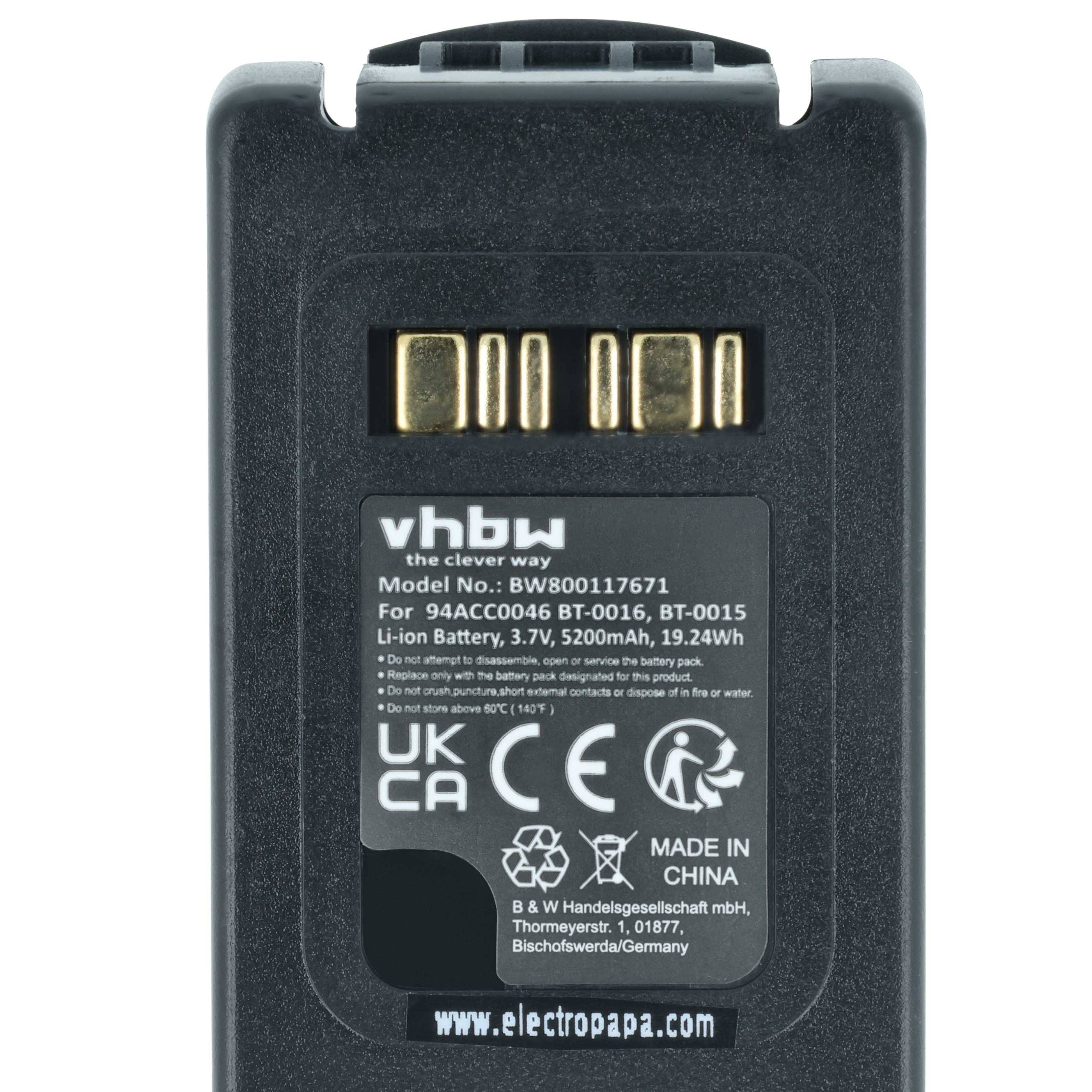 vhbw 5x Akku Ersatz für Datalogic BT-0015 | BT-0016, 94ACC0046, 94ACC0048 für Barcodescanner POS (5200 mAh, 3,7 V