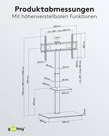 Goobay 58526 TV Bodenständer BASIC 94 cm (37") - 178 cm (70") Halterung 35° schwenkbar, TV Ständer VESA 600x400, 40 kg