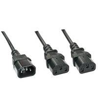 LINDY Strom Y-Kabel [1x Kaltgeräte-Stecker C14 - 2x Kaltgeräte-Buchse C13] 1.00 m Schwarz