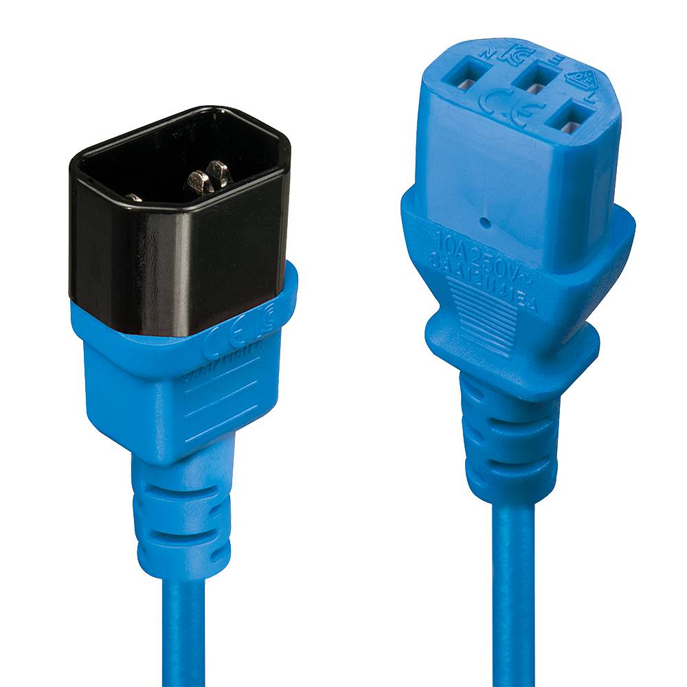 LINDY Strom Verlängerungskabel [1x Kaltgeräte-Stecker C14 - 1x Kaltgeräte-Buchse C13] 0.50 m Blau