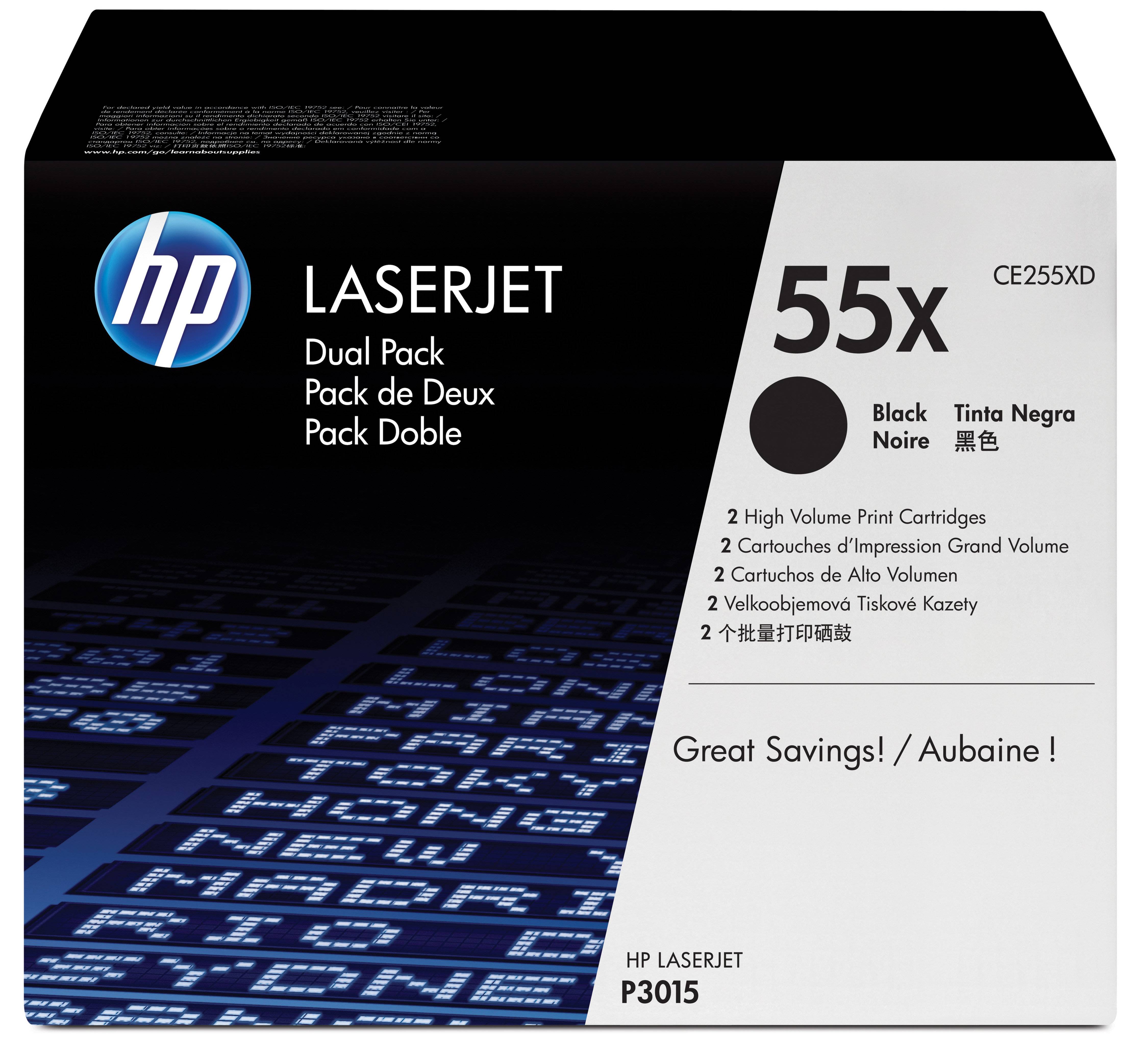 HP 55X - 2er-Pack - Hohe Ergiebigkeit - Schwarz - Original - LaserJet - Tonerpatrone (CE255XD)