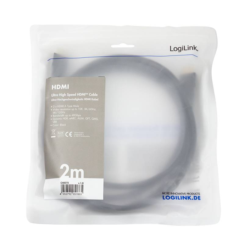 LogiLink HDMI Anschlusskabel HDMI-A Stecker, HDMI-A Stecker 2.00 m Schwarz CH0078 HDMI-Kabel