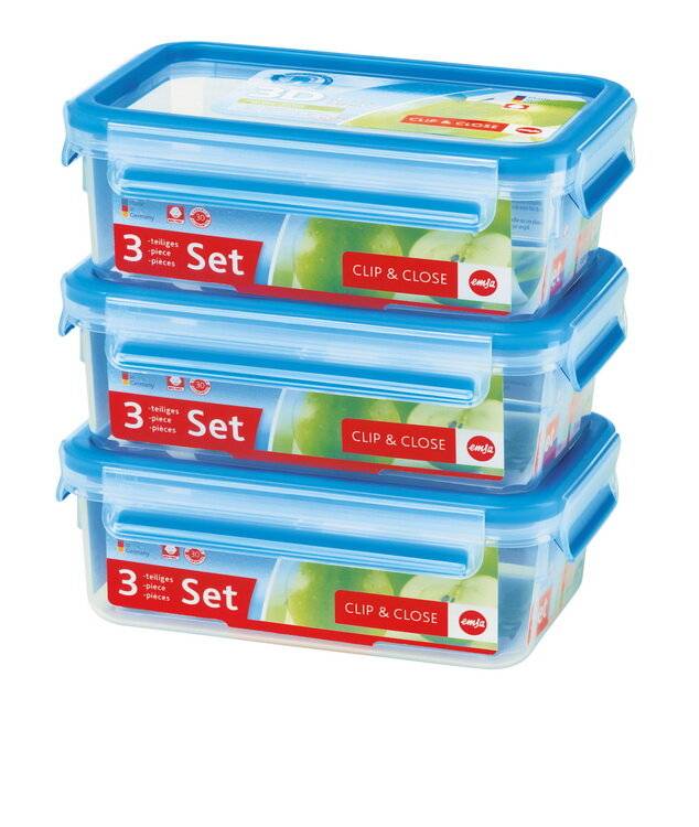 EMSA Vorratsdose CLIP & CLOSE 13,6 x 7,2 x 19,7 cm (B x H x L) 1l spülmaschinenfest Kunststoff transparent 3 St./Pack.