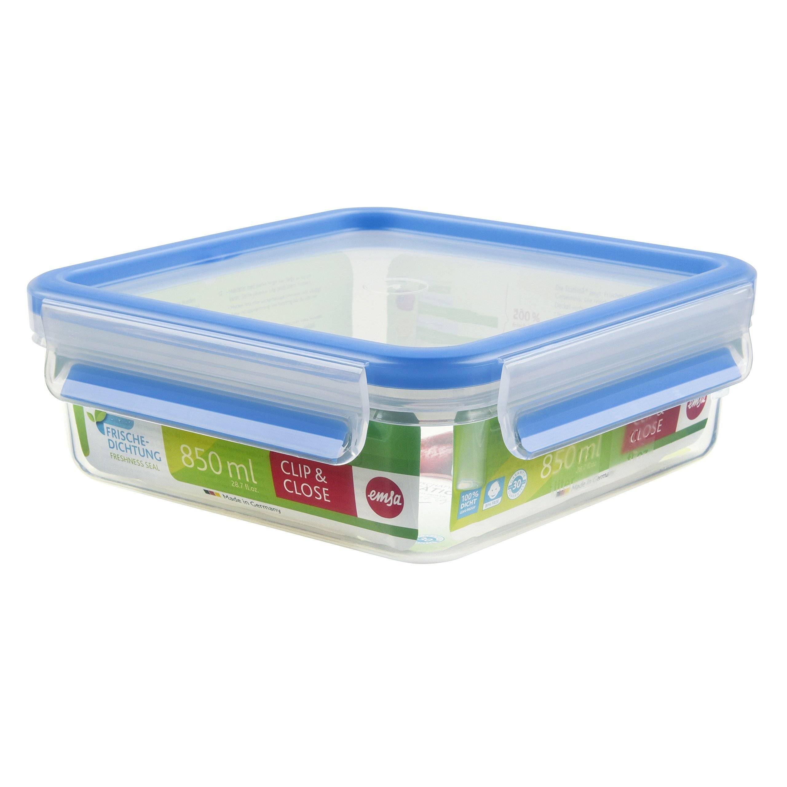 Emsa 508536 Clip und Close 2.0 Frischhaltedose quadratisch, 0,85 L