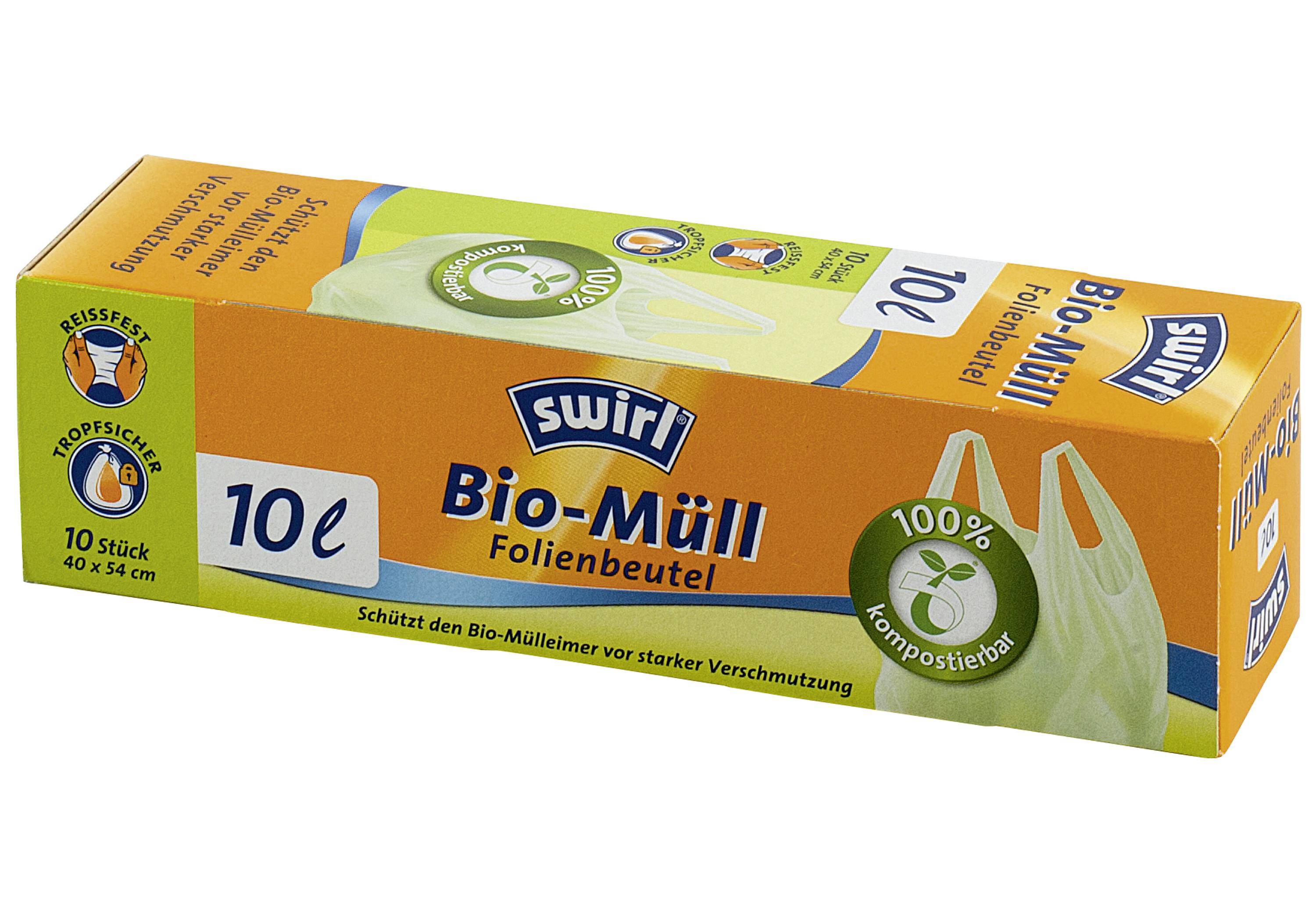 10er SET Swirl® Bio-Müll-Folienbeutel 10l mit Tragegriff, 10 Stk. 40 x 54 cm /