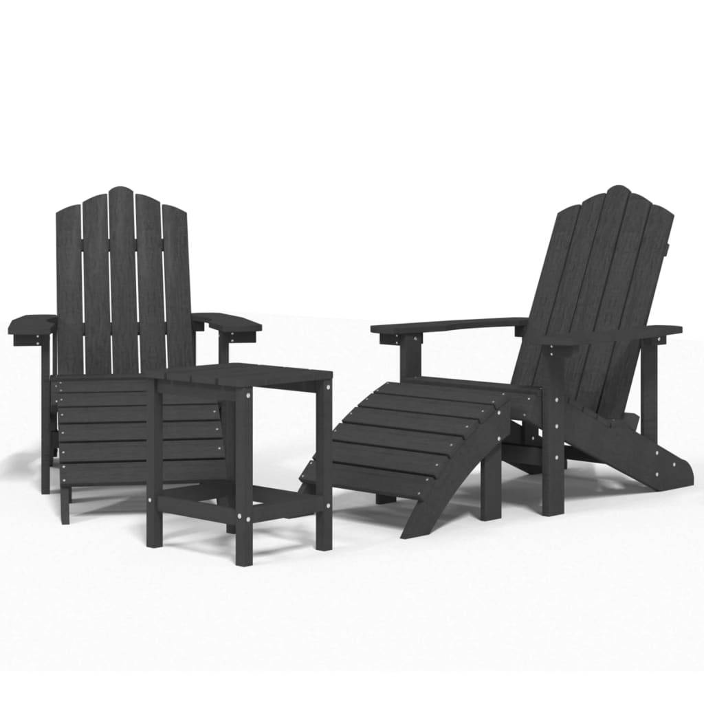 vidaXL Adirondack-Gartenstühle mit Hocker & Tisch HDPE Anthrazit