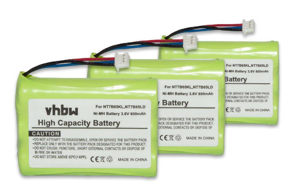 vhbw 3x Akku kompatibel mit Polycom Kirk 4040, 4020, 3040, 4080 schnurlos Festnetz Telefon (800 mAh, 3,6 V, NiMH)