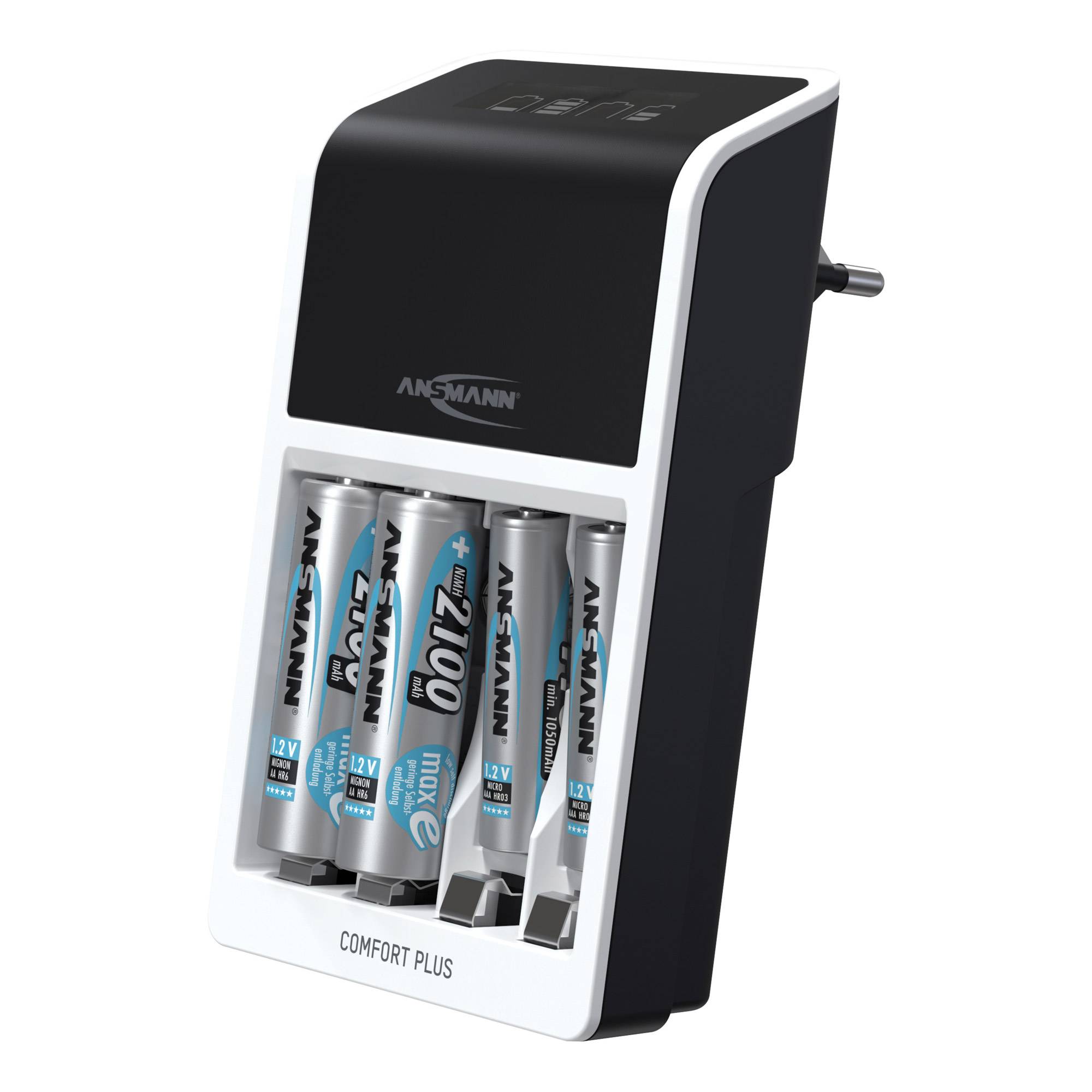 ANSMANN 1001-0094 Comfort Plus Schnell-Ladegerät für NiMH Akkus, AA, AAA und 9V
