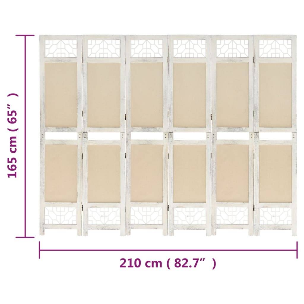 vidaXL 6-tlg. Raumteiler Creme 210x165 cm Stoff