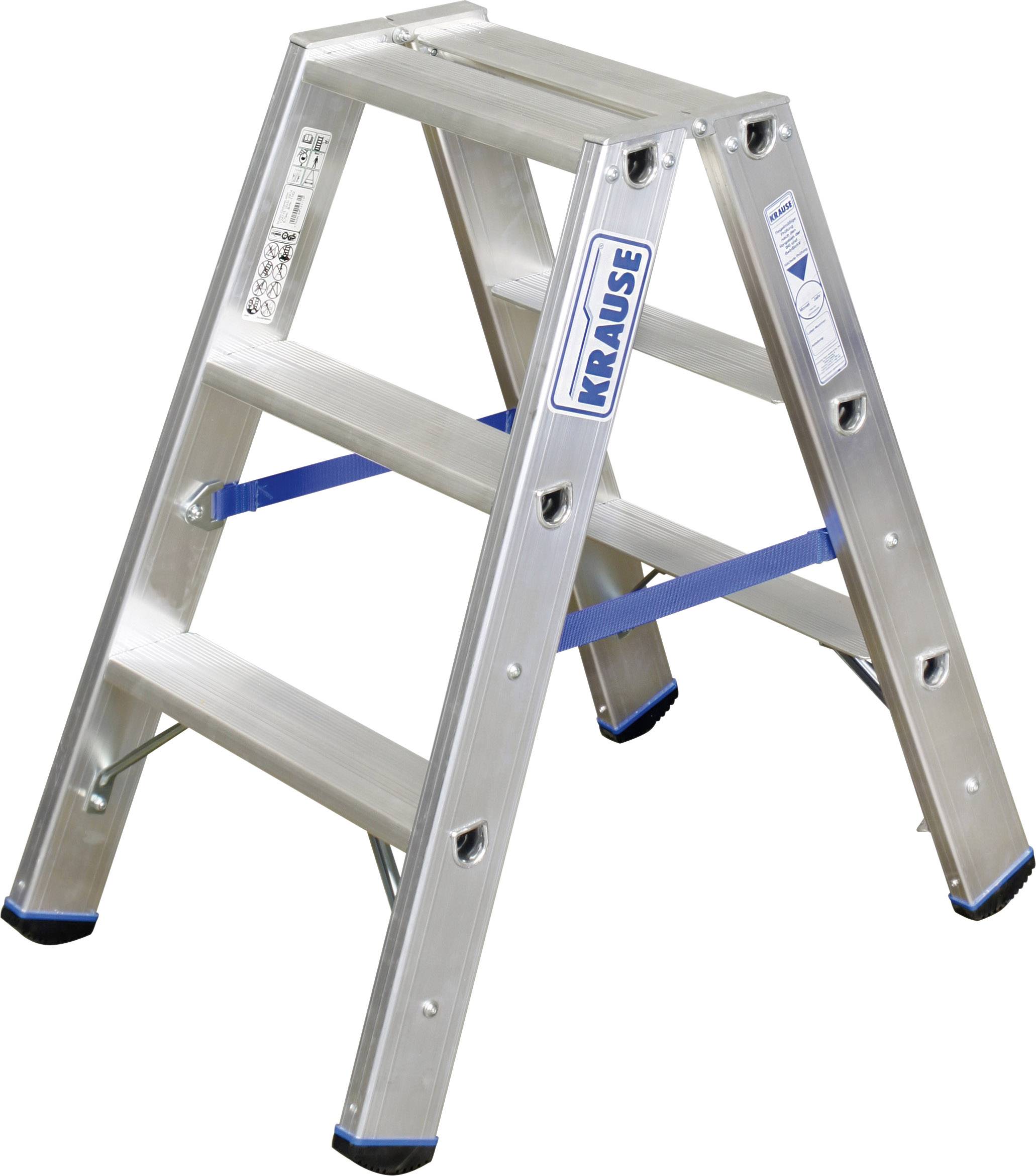 Eine silberne, klappbare Aluminiumleiter mit vier Stufen, geeignet für einfache Arbeiten im Haushalt oder in Handwerksbetrieben.