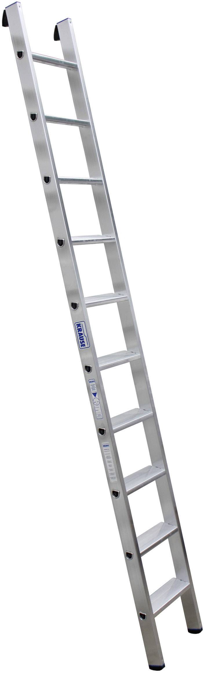 Eine lange Aluminium-Anstellleiter mit neun Sprossen, geeignet für Arbeiten in der Höhe.