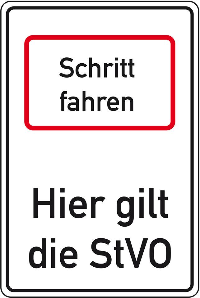 Hinweisschild Schritt fahren-Hier gilt die StVO, Aluminium RA0, reflektierend, 600x900mm, DIN 67520, nach StVO