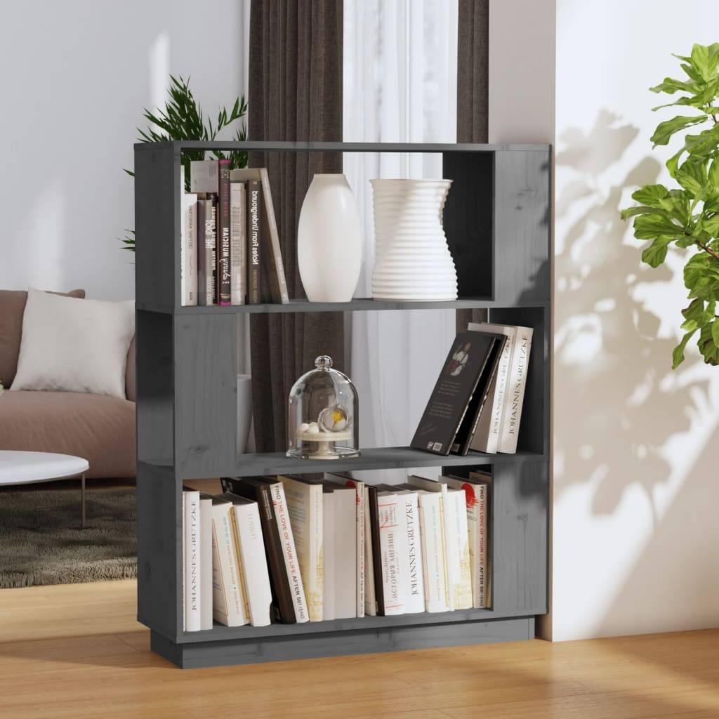 vidaXL Bücherregal/Raumteiler Grau 80x25x101 cm Massivholz Kiefer