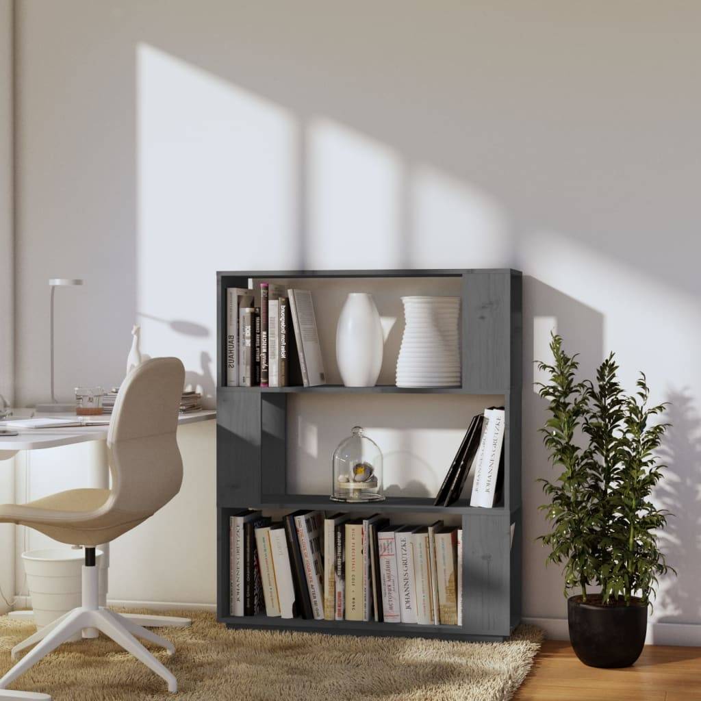 vidaXL Bücherregal/Raumteiler Grau 80x25x101 cm Massivholz Kiefer