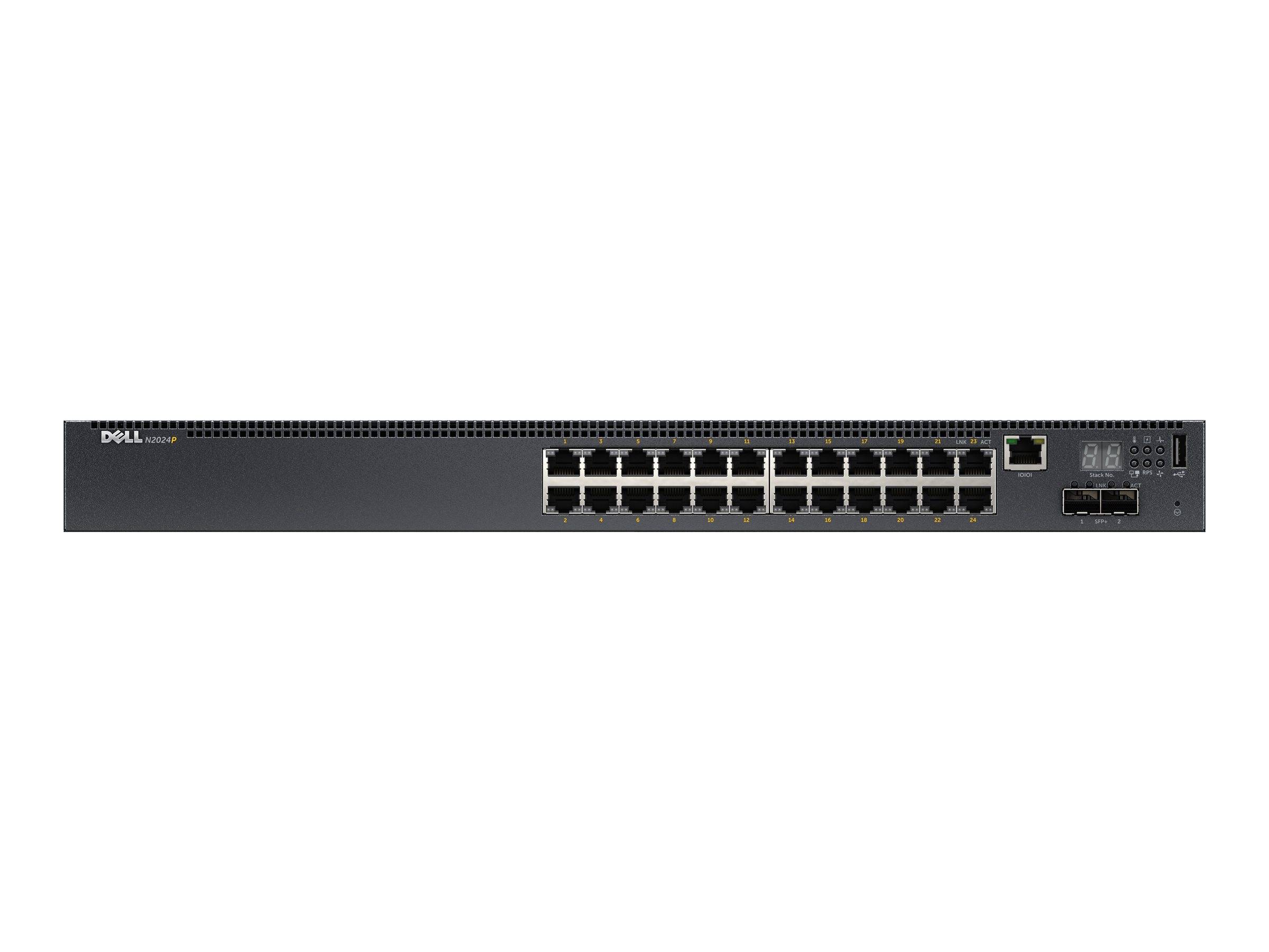 Dell Networking N2024P - Switch - L2+ - managed - 24 x 10/100/1000 + 2 x 10 Gigabit SFP+ - Luftstrom von vorne nach hinten