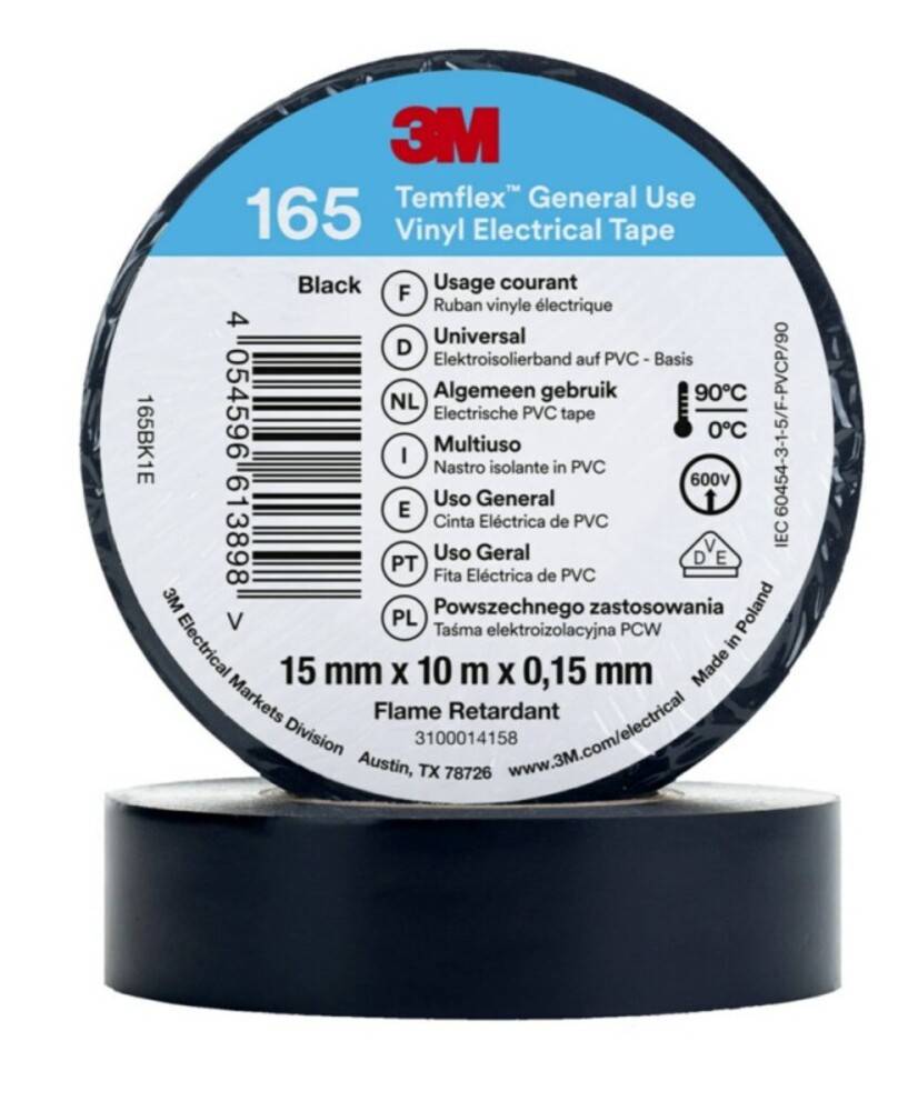 3M Temflex™ 165 165BK1E Isolierband Temflex™ 165 Schwarz (L x B) 10 m x 15 mm 1 St.