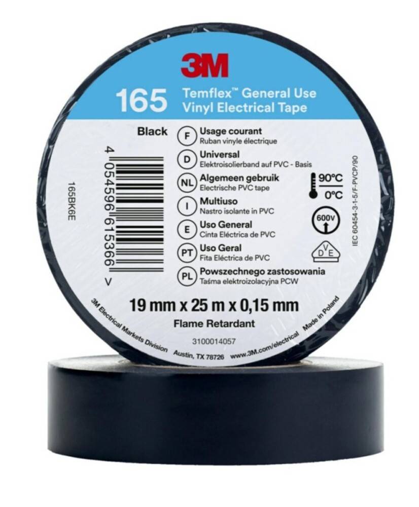 3M Temflex™ 165 165BK6E Isolierband Temflex™ 165 Schwarz (L x B) 25 m x 19 mm 1 St.