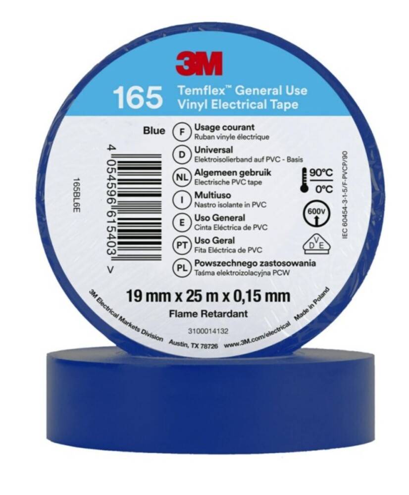 3M Temflex™ 165 165BL6E Isolierband Temflex™ 165 Blau (L x B) 25 m x 19 mm 1 St.
