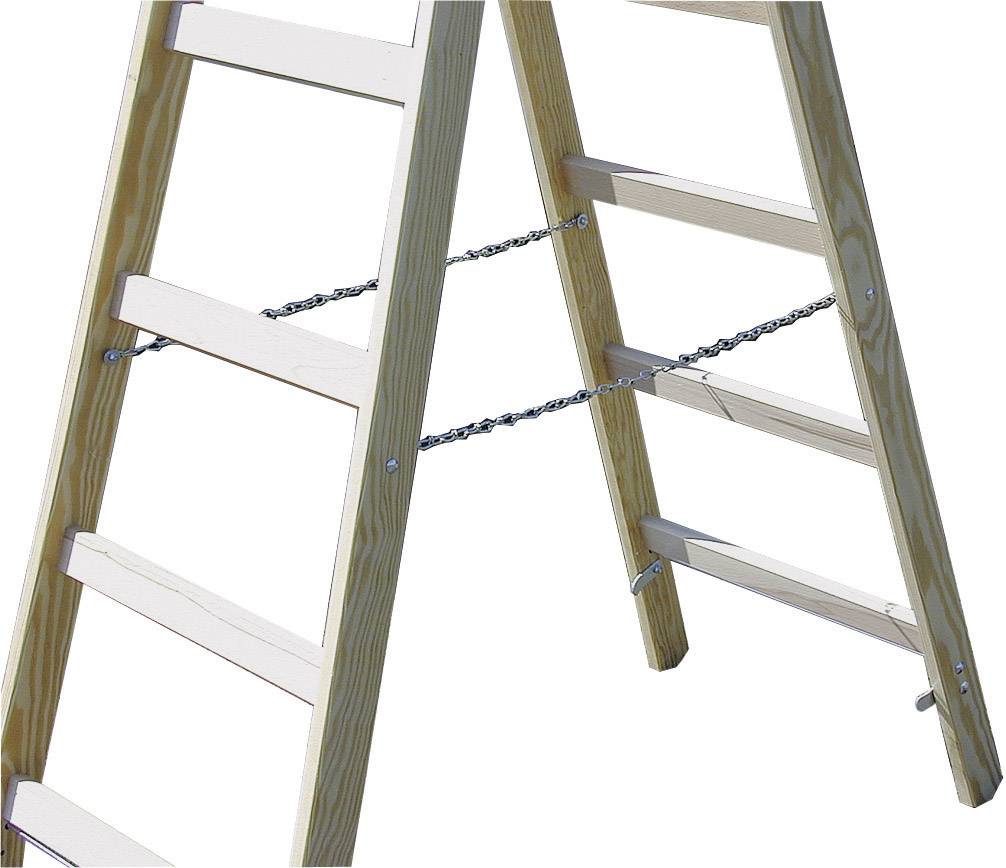 Holzleiter mit einer Sicherheitskette in der Mitte. Ideal für Arbeiten in der Höhe.