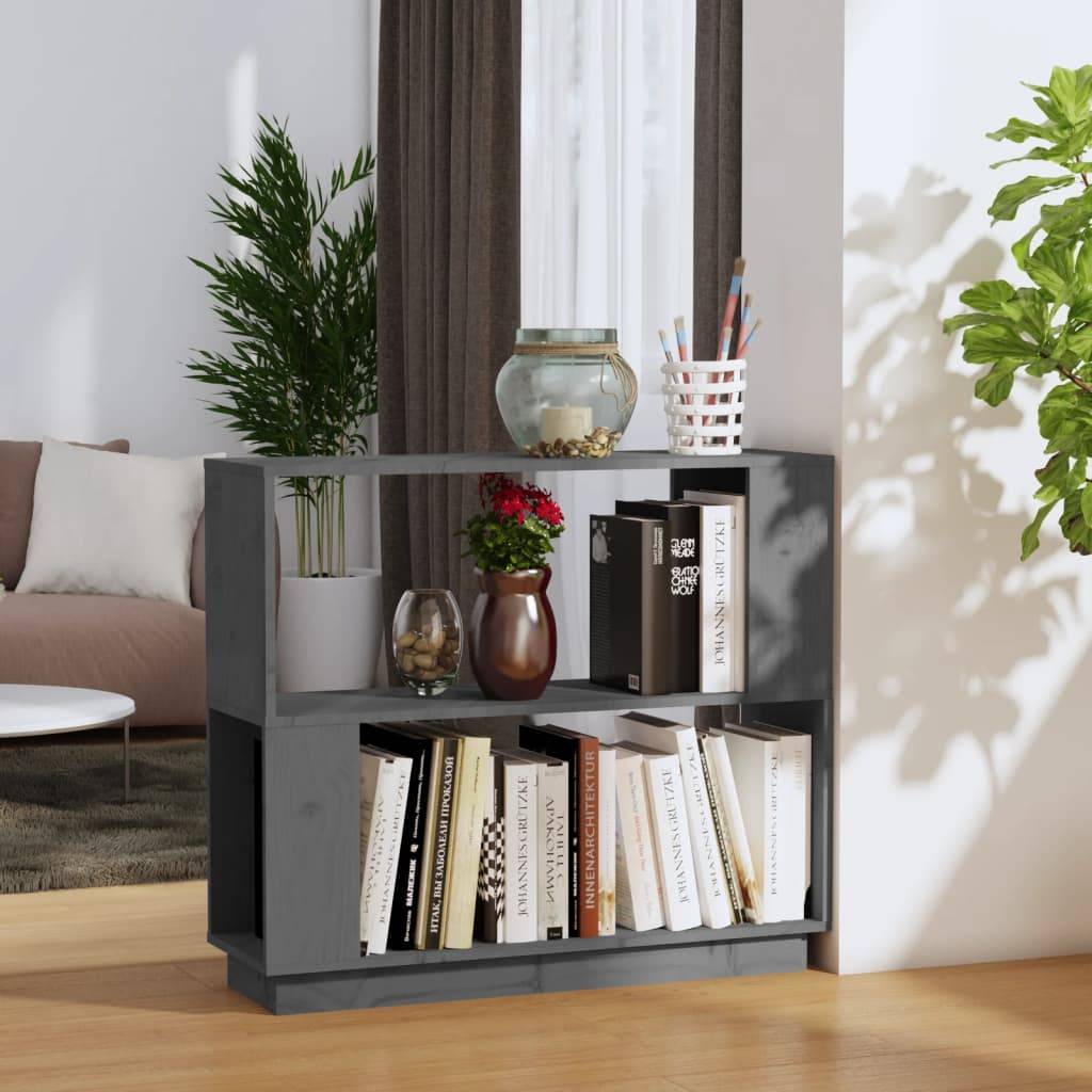 vidaXL Bücherregal/Raumteiler Grau 80x25x70 cm Massivholz Kiefer