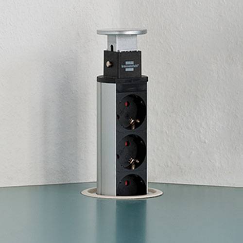 Brennenstuhl 1396200013 Steckdosenturm 3fach Aluminium, Schwarz Schutzkontakt 1 St.